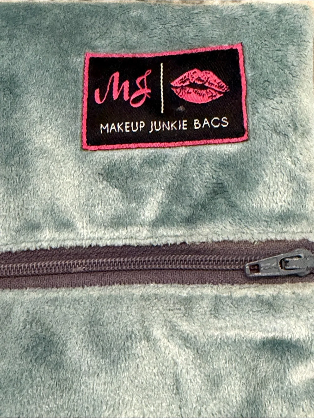 Makeup Junkie Bags Small Plush Blue Cosmetic Bag Zip Makeup Pouch Travel Case
